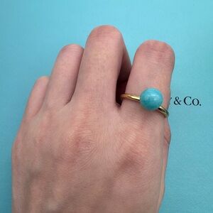 Tiffany & Co. New Size 8 18k Yellow Gold Amazonite 8mm Hardware Ball Ring